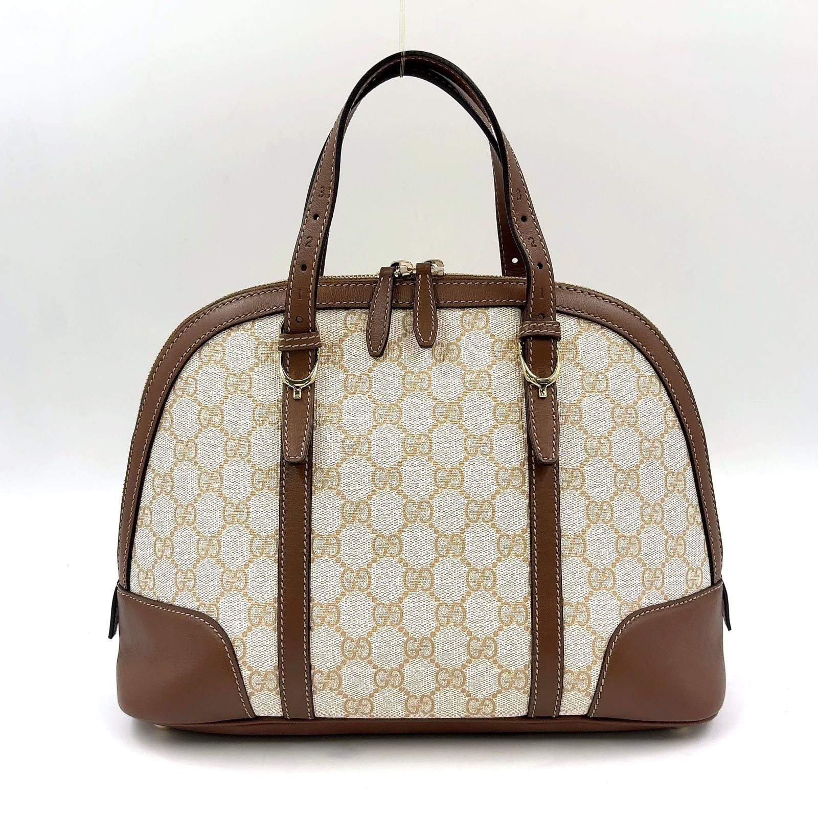 Gucci Nice Micro Guccissima Leather Canvas Dark Brown Beige Handle Gold Handbag