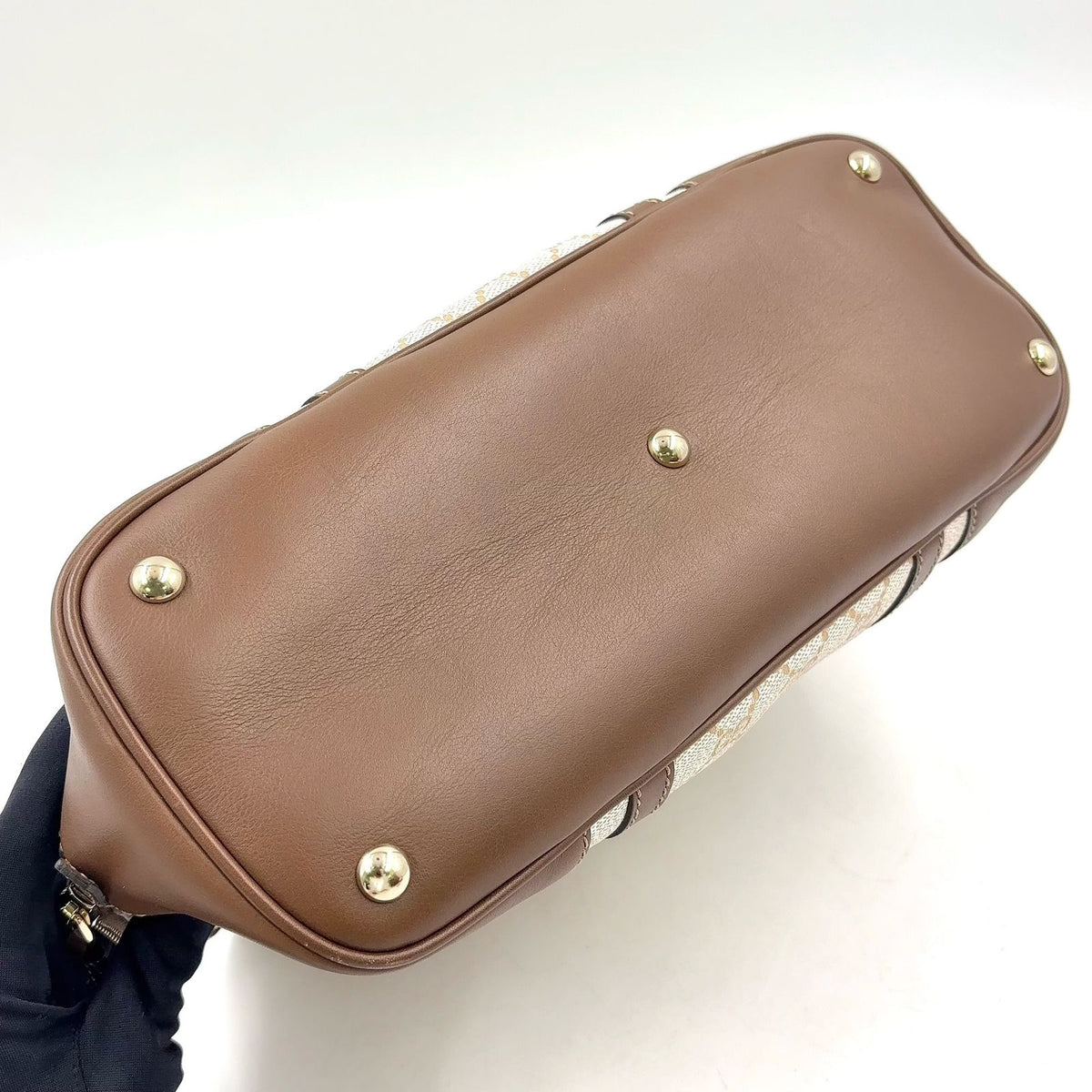 Gucci Nice Micro Guccissima Leather Canvas Dark Brown Beige Handle Gold Handbag — view 7