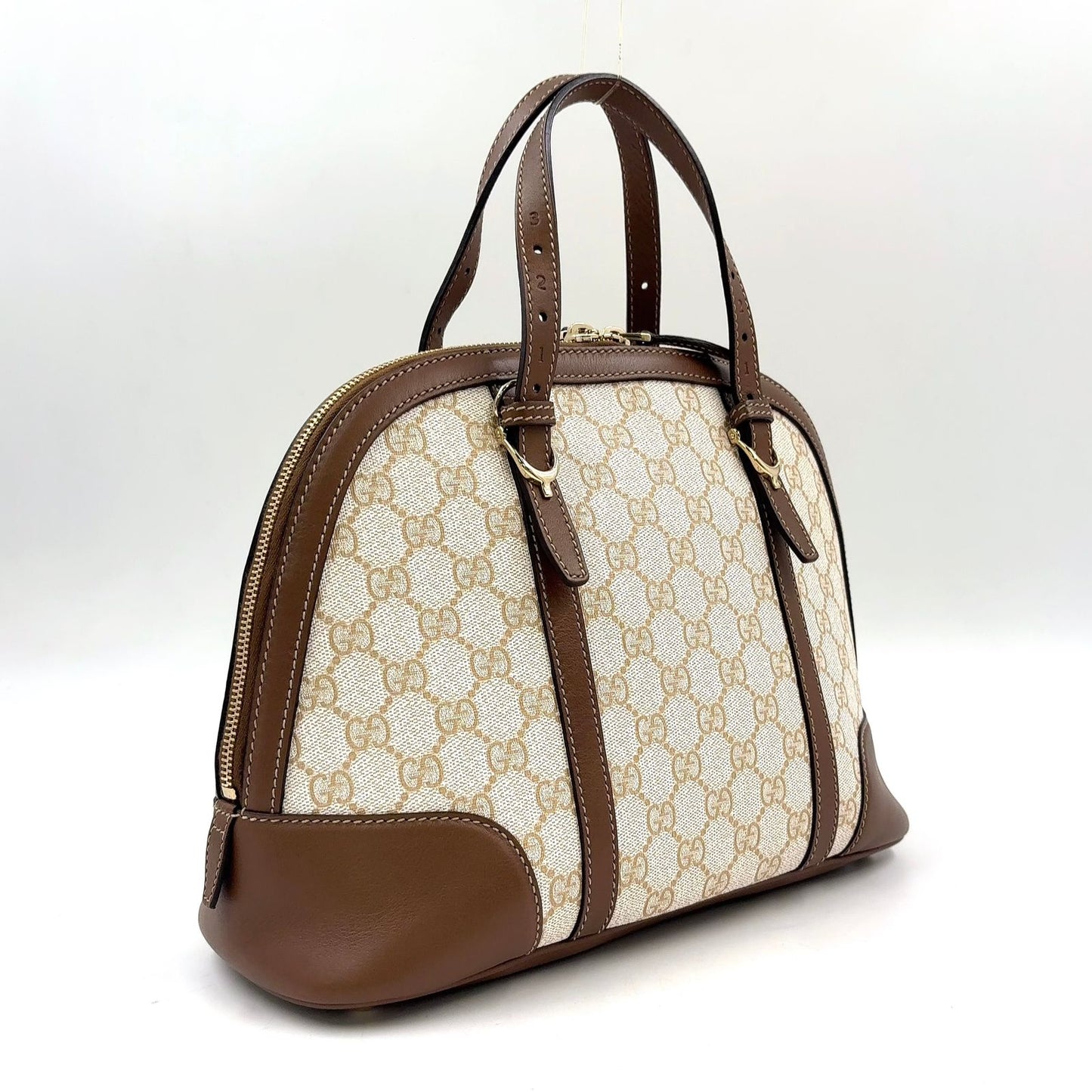 Gucci Nice Micro Guccissima Leather Canvas Dark Brown Beige Handle Gold Handbag — view 2