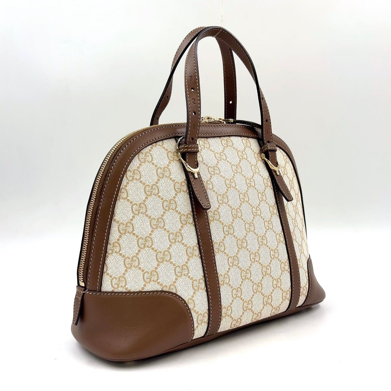 Gucci Nice Micro Guccissima Leather Canvas Dark Brown Beige Handle Gold Handbag — view 2