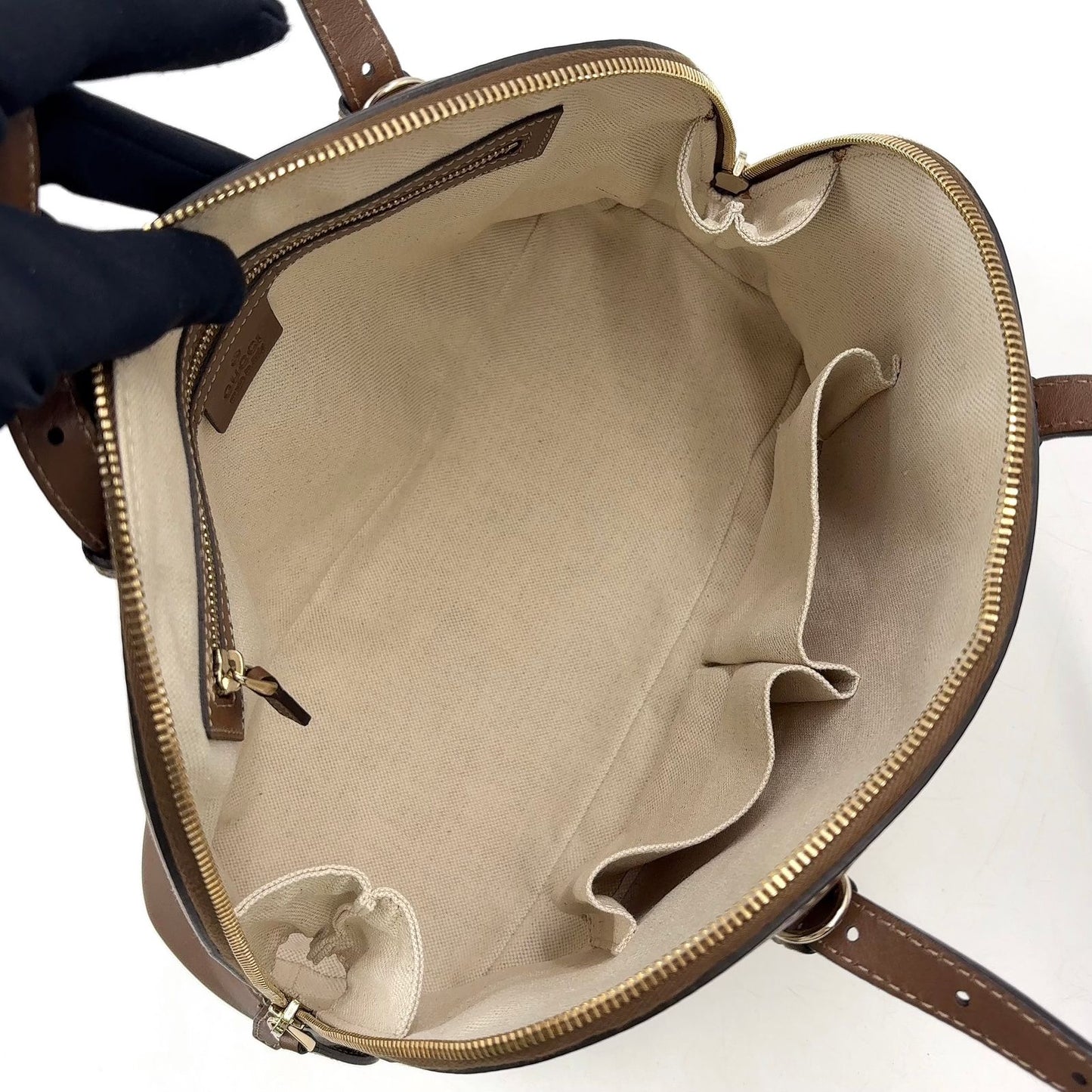 Gucci Nice Micro Guccissima Leather Canvas Dark Brown Beige Handle Gold Handbag — view 3