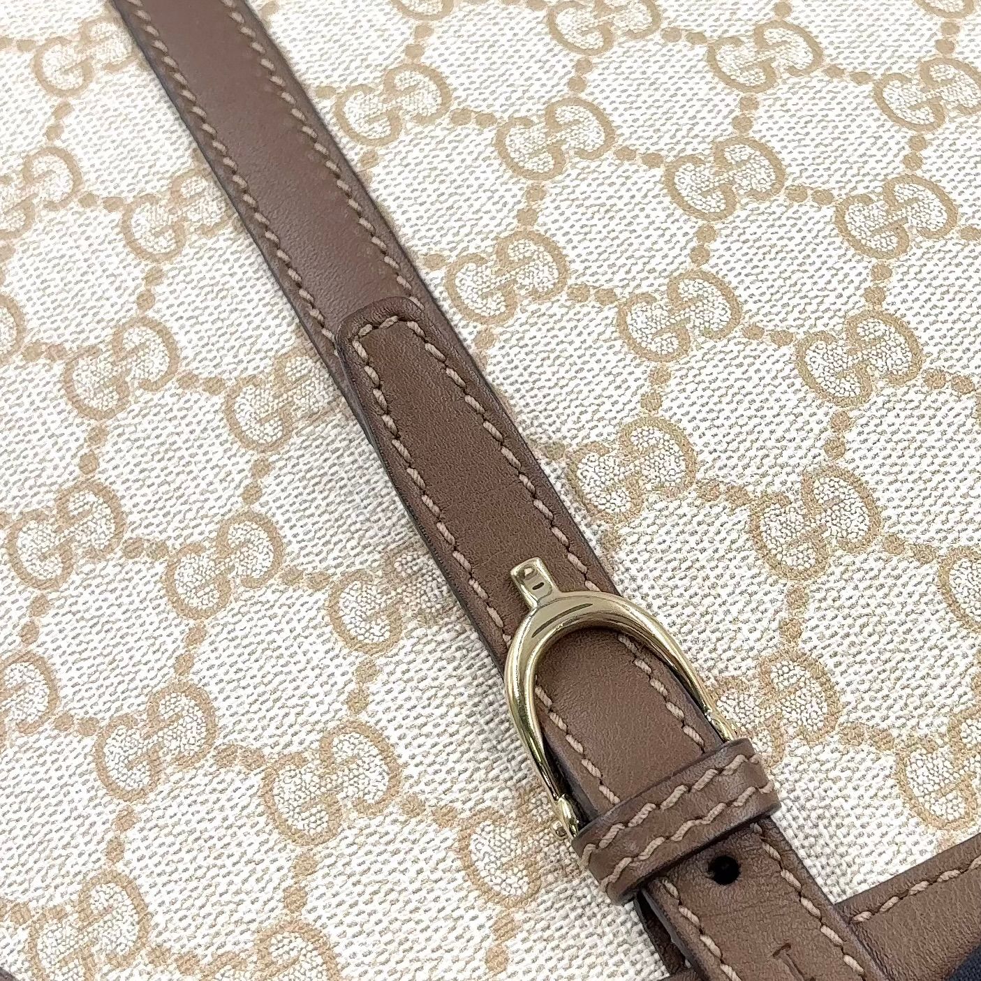 Gucci Nice Micro Guccissima Leather Canvas Dark Brown Beige Handle Gold Handbag — view 6