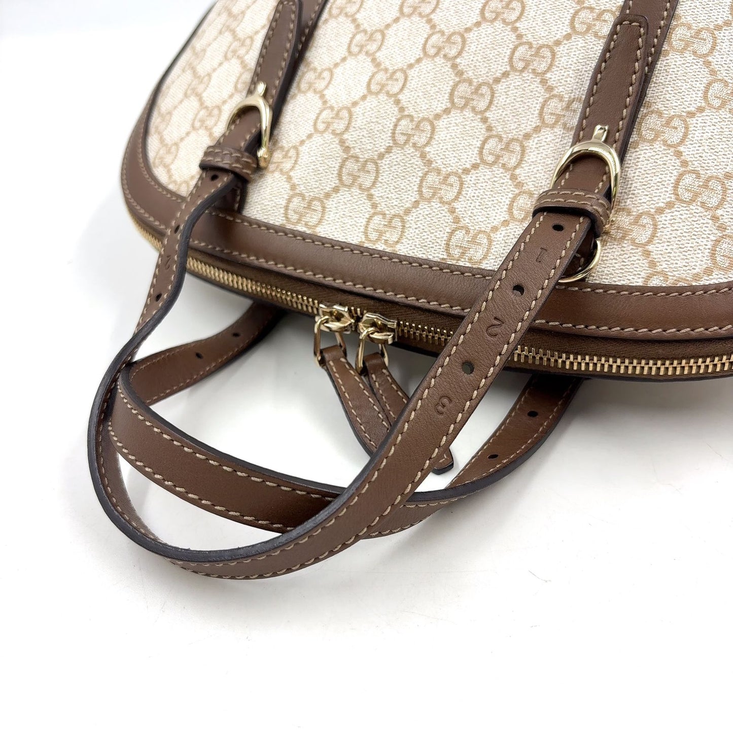 Gucci Nice Micro Guccissima Leather Canvas Dark Brown Beige Handle Gold Handbag — view 5