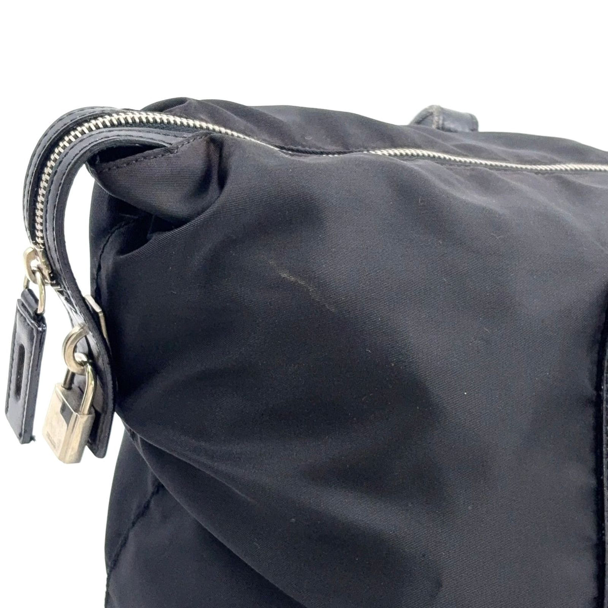 Prada Nylon Leather Black Tote Bag Silver — view 7
