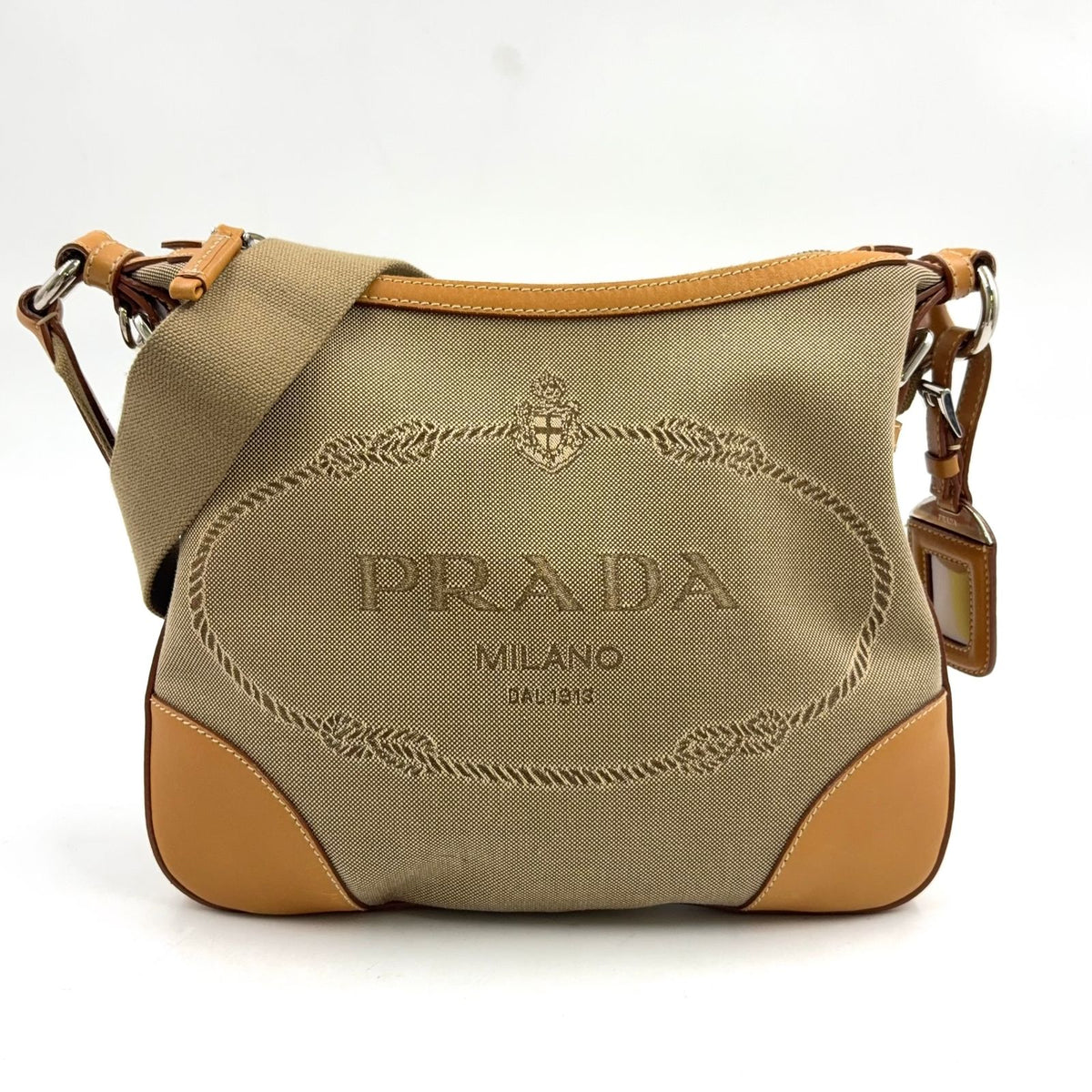 Prada Logo Jacquard Leather Shoulder Bag