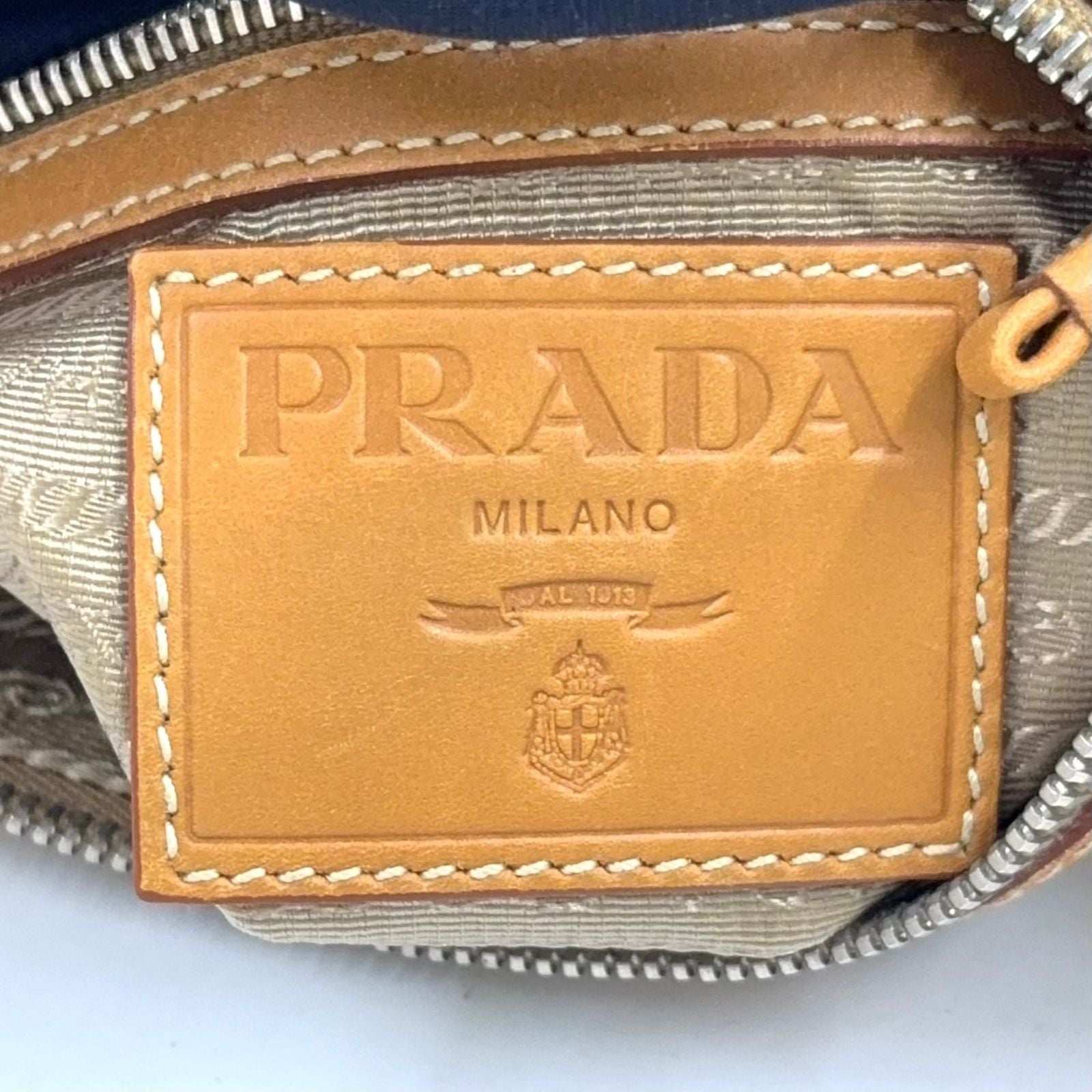 Prada Logo Jacquard Leather Shoulder Bag — view 4