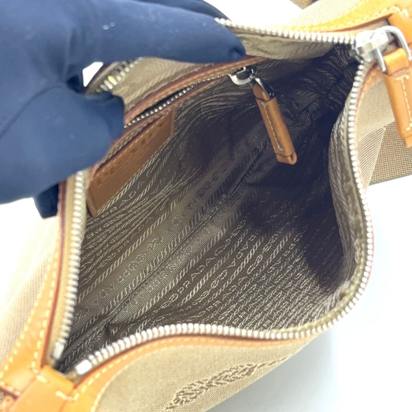 Prada Logo Jacquard Leather Shoulder Bag — view 3