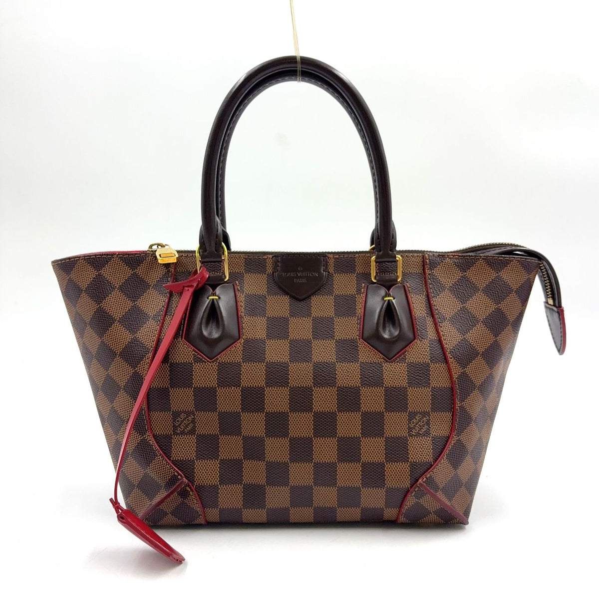 Louis Vuitton Kaisa Tote Bag PM Damier Cerise Leather Brown Red Handle Gold