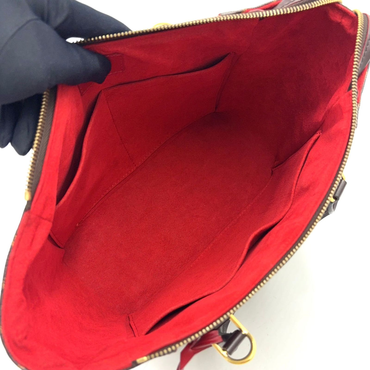 Louis Vuitton Kaisa Tote Bag PM Damier Cerise Leather Brown Red Handle Gold — view 3