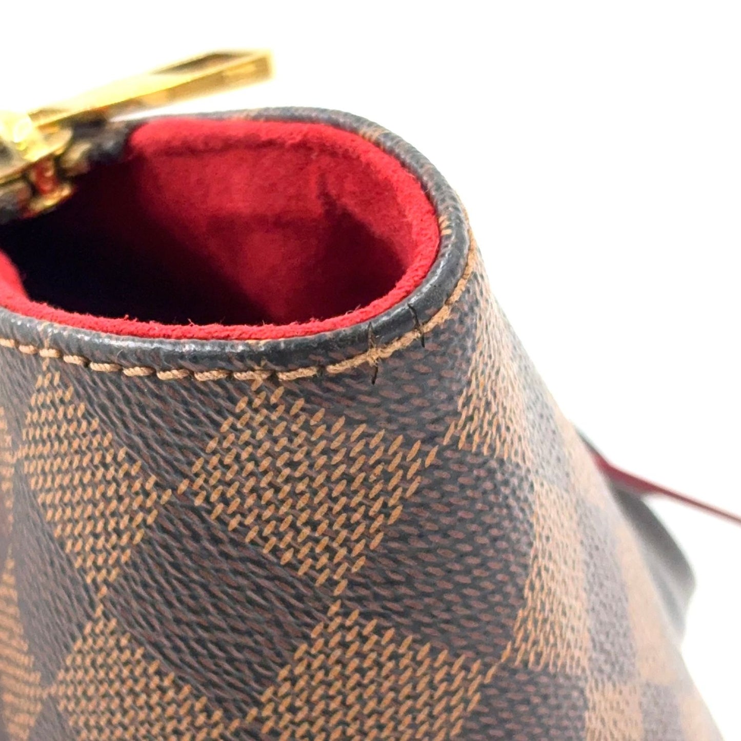 Louis Vuitton Kaisa Tote Bag PM Damier Cerise Leather Brown Red Handle Gold — view 7