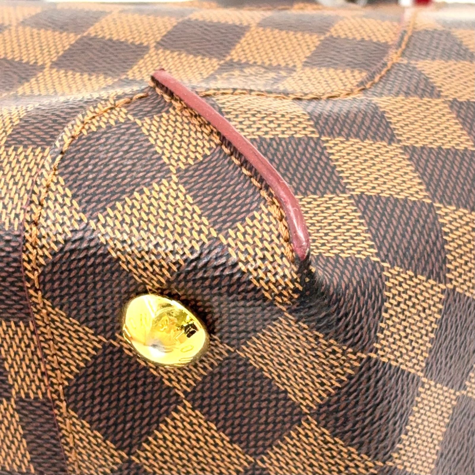 Louis Vuitton Kaisa Tote Bag PM Damier Cerise Leather Brown Red Handle Gold — view 8
