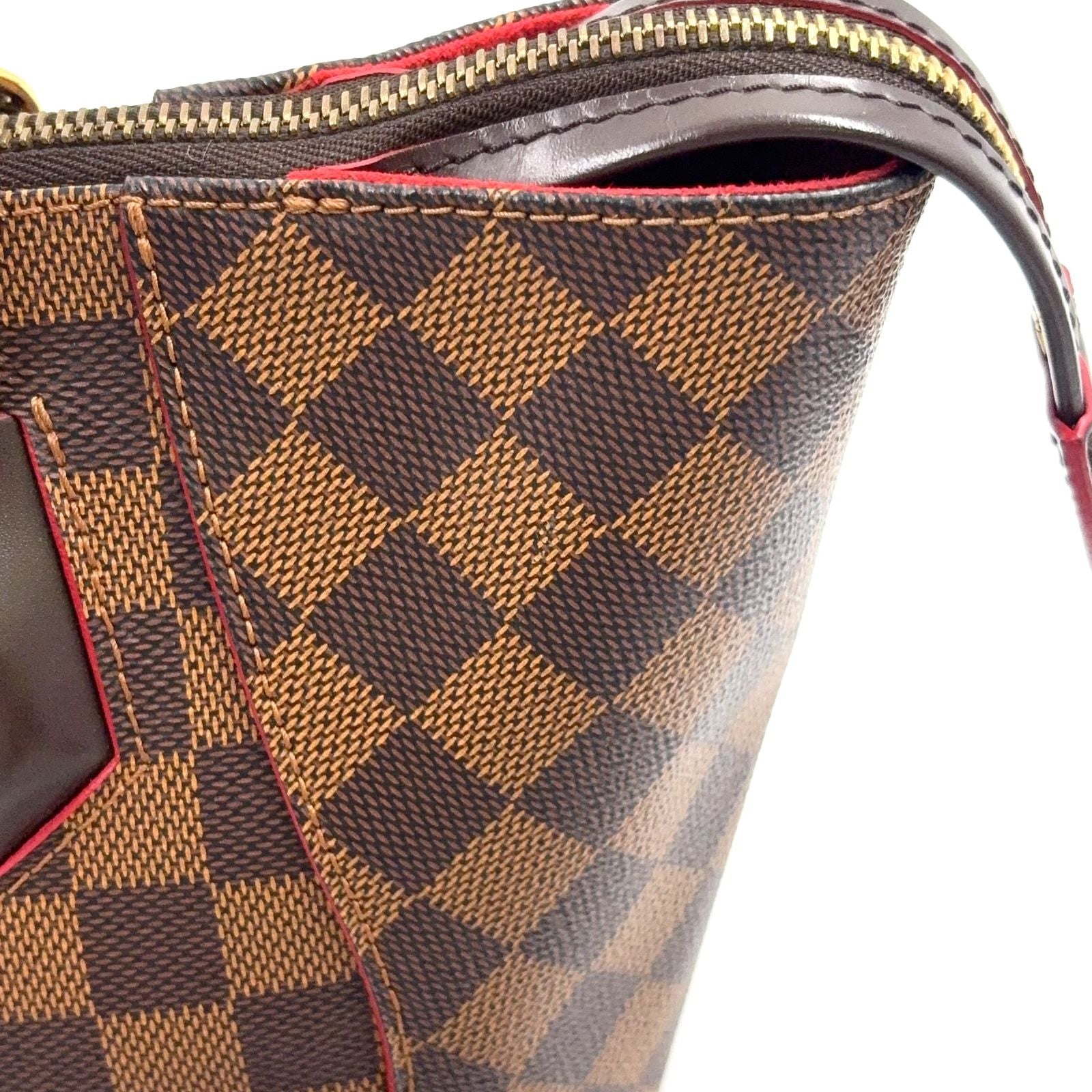 Louis Vuitton Kaisa Tote Bag PM Damier Cerise Leather Brown Red Handle Gold — view 5