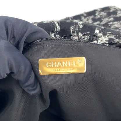 Chanel CC Logo Handle Leather Tweed Black Shoulder Bag Gold — view 4