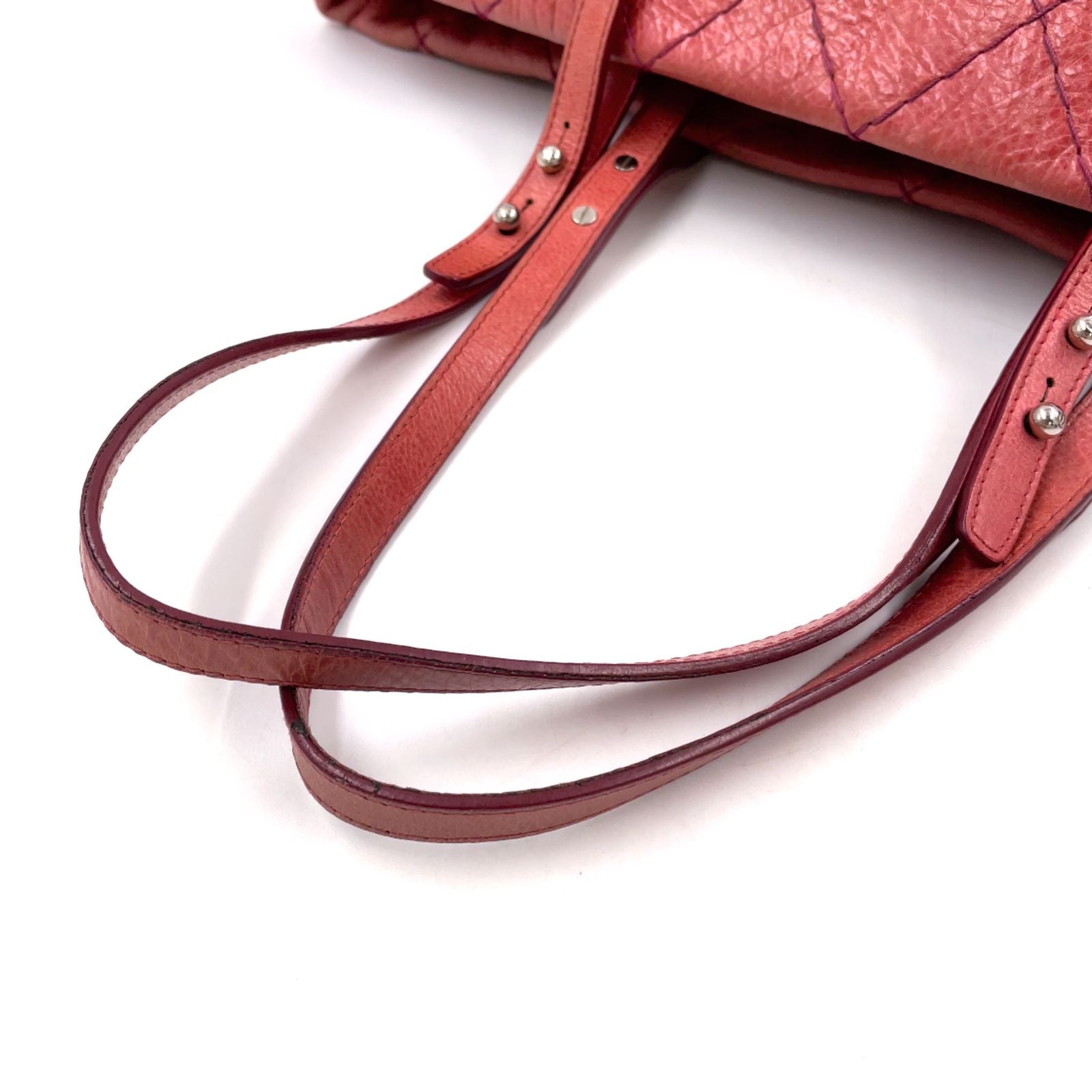 Chanel CC Logo on the Road Leather Pink Red Tote Bag Silver — view 7
