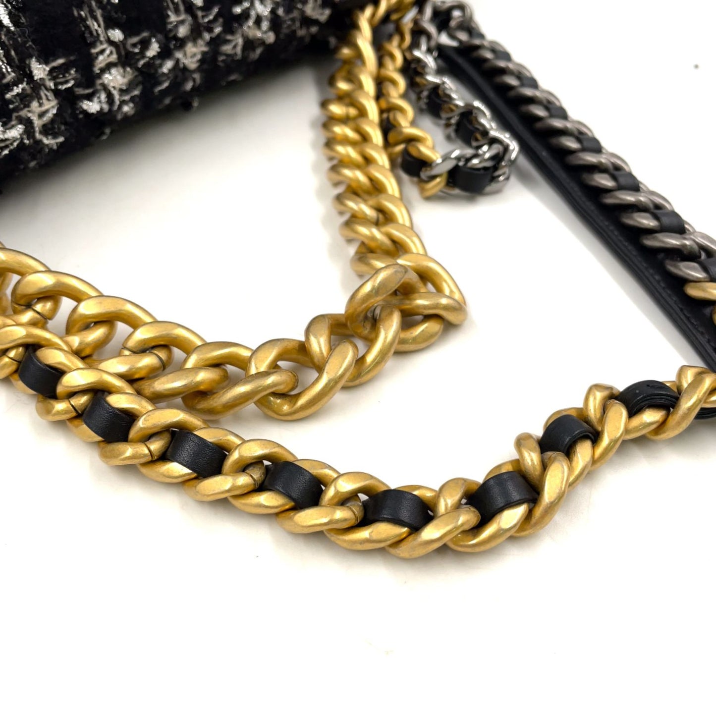 Chanel CC Logo Handle Leather Tweed Black Shoulder Bag Gold — view 5