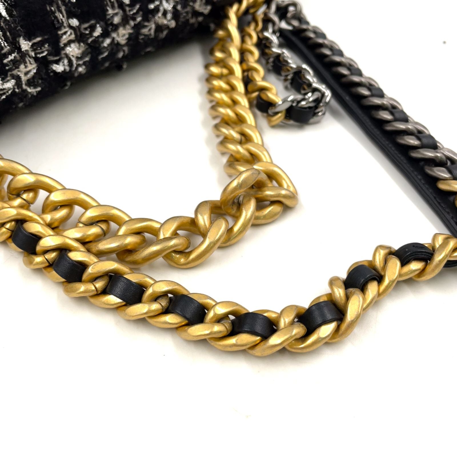 Chanel CC Logo Handle Leather Tweed Black Shoulder Bag Gold — view 5