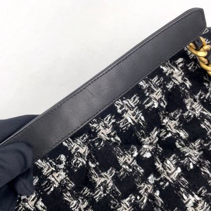 Chanel CC Logo Handle Leather Tweed Black Shoulder Bag Gold — view 6