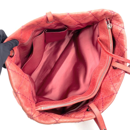 Chanel CC Logo on the Road Leather Pink Red Tote Bag Silver — view 4