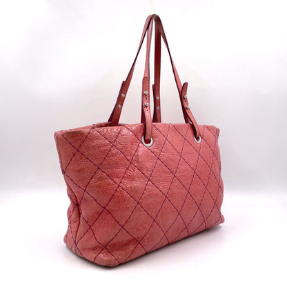 Chanel CC Logo on the Road Leather Pink Red Tote Bag Silver — view 2