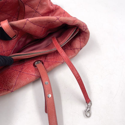 Chanel CC Logo on the Road Leather Pink Red Tote Bag Silver — view 8