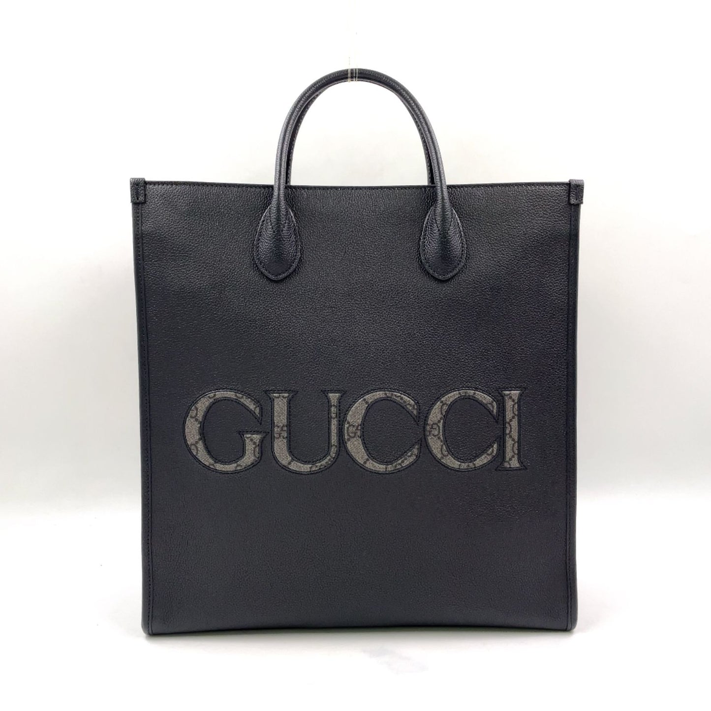 Gucci GG Supreme Shoulder Strap Leather Black Tote Bag Silver