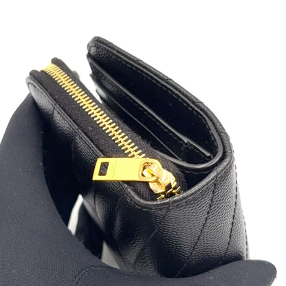 Saint Laurent Paris Monogram Compact Zip Around Caviar Leather Black Wallet Gold — view 6