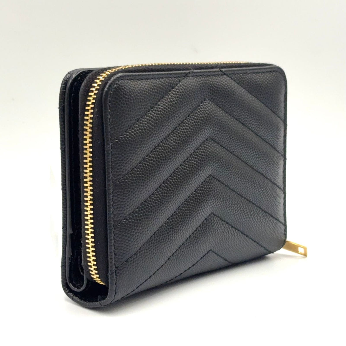 Saint Laurent Paris Monogram Compact Zip Around Caviar Leather Black Wallet Gold — view 2