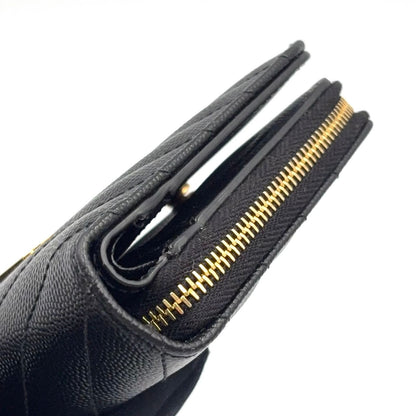 Saint Laurent Paris Monogram Compact Zip Around Caviar Leather Black Wallet Gold — view 7