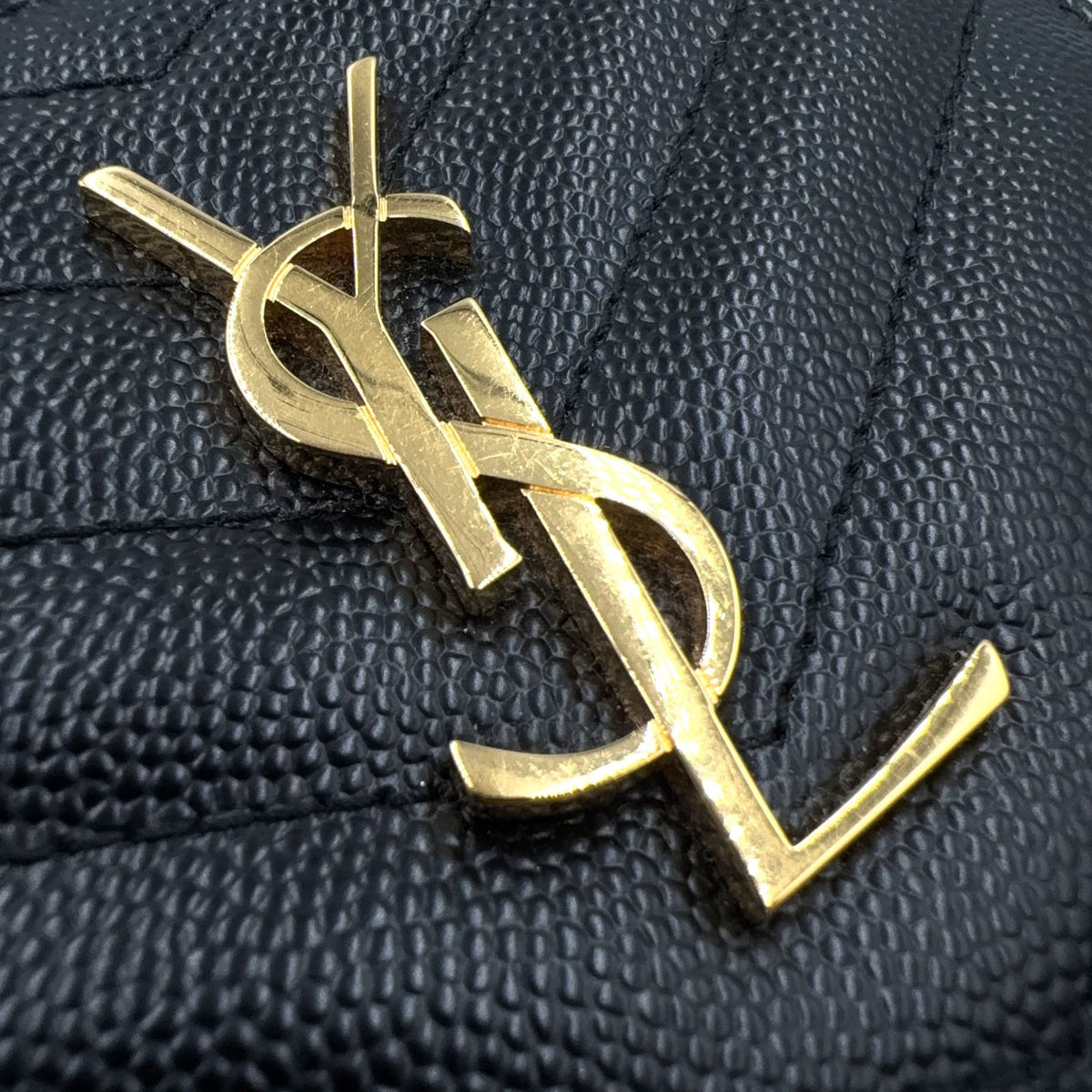 Saint Laurent Paris Monogram Compact Zip Around Caviar Leather Black Wallet Gold — view 5