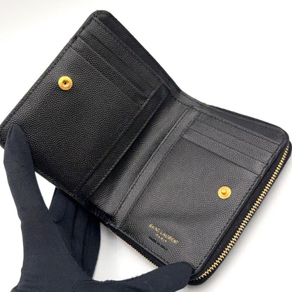 Saint Laurent Paris Monogram Compact Zip Around Caviar Leather Black Wallet Gold — view 3