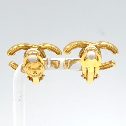 Chanel CC Logo Texture Gold Plated Earrings — view 3