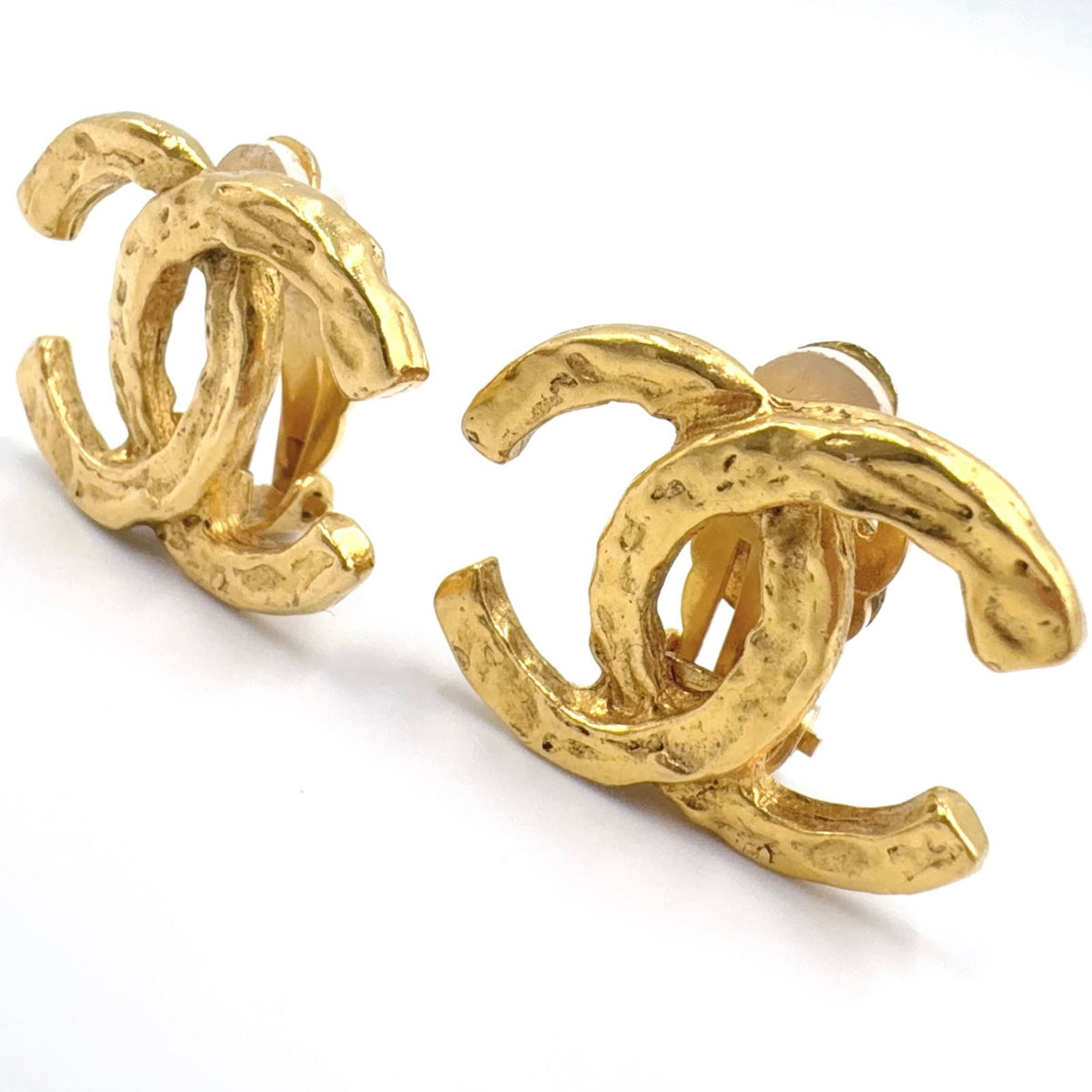 Chanel CC Logo Texture Gold Plated Earrings — view 5