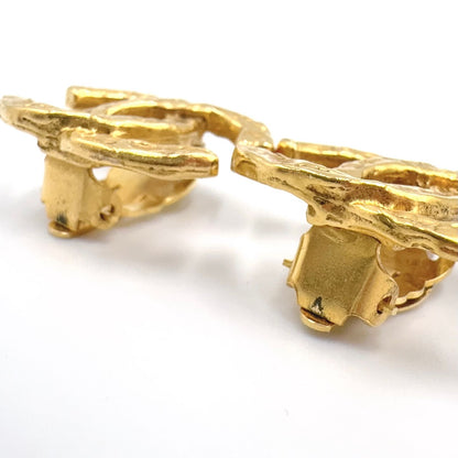 Chanel CC Logo Texture Gold Plated Earrings — view 6