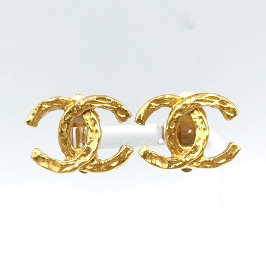 Chanel CC Logo Texture Gold Plated Earrings