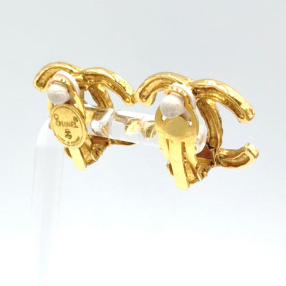 Chanel CC Logo Texture Gold Plated Earrings — view 2