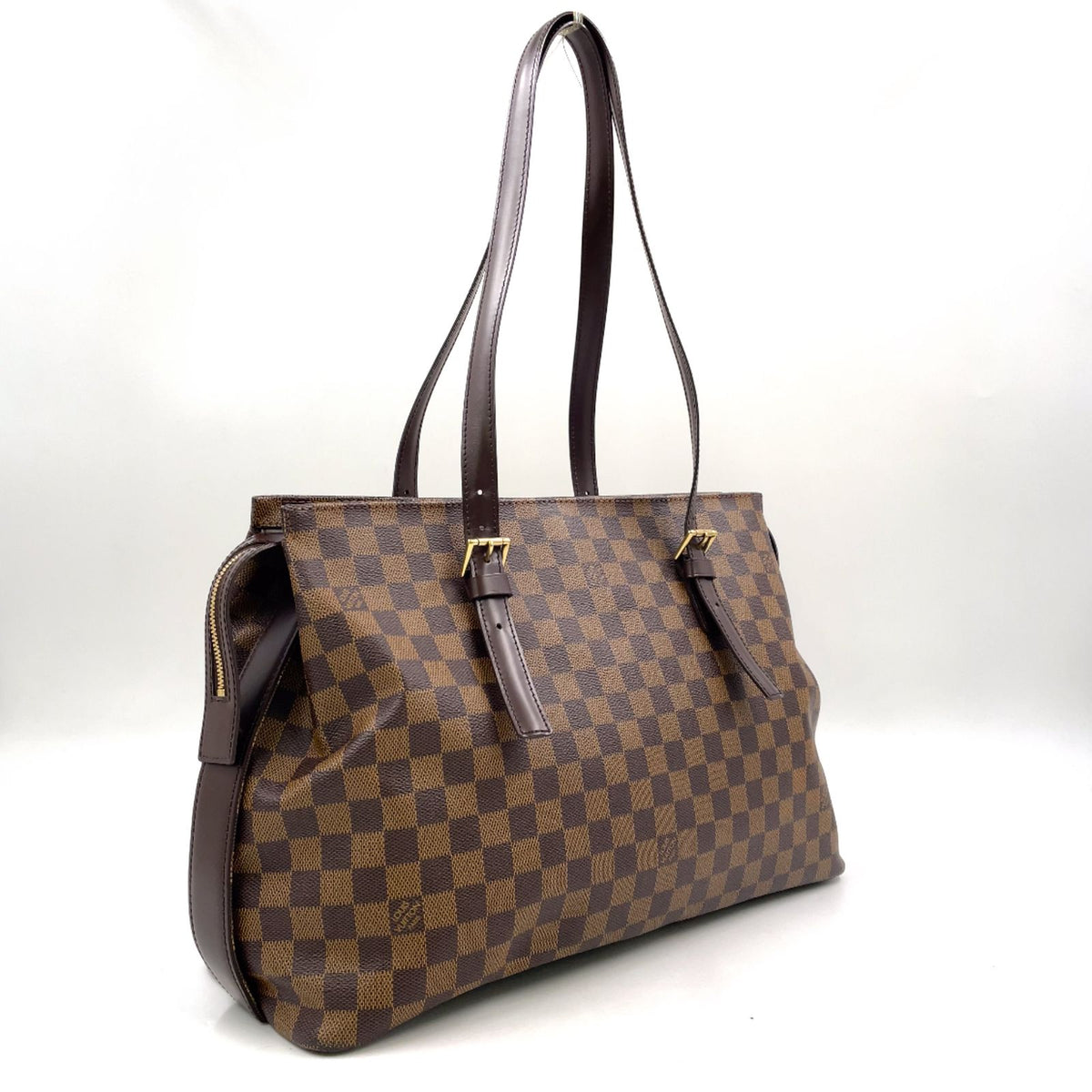 Louis Vuitton Chelsea Damier Ebene Shoulder Bag Leather Black Tote Gold — view 2