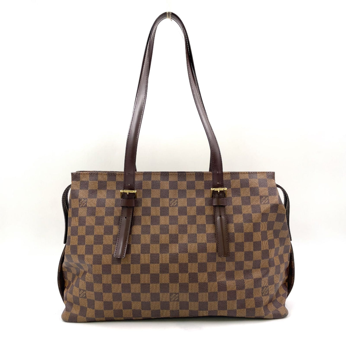 Louis Vuitton Chelsea Damier Ebene Shoulder Bag Leather Black Tote Gold