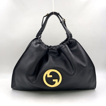 Gucci Blondie 2-Way Shoulder Bag Leather Black Handle Gold