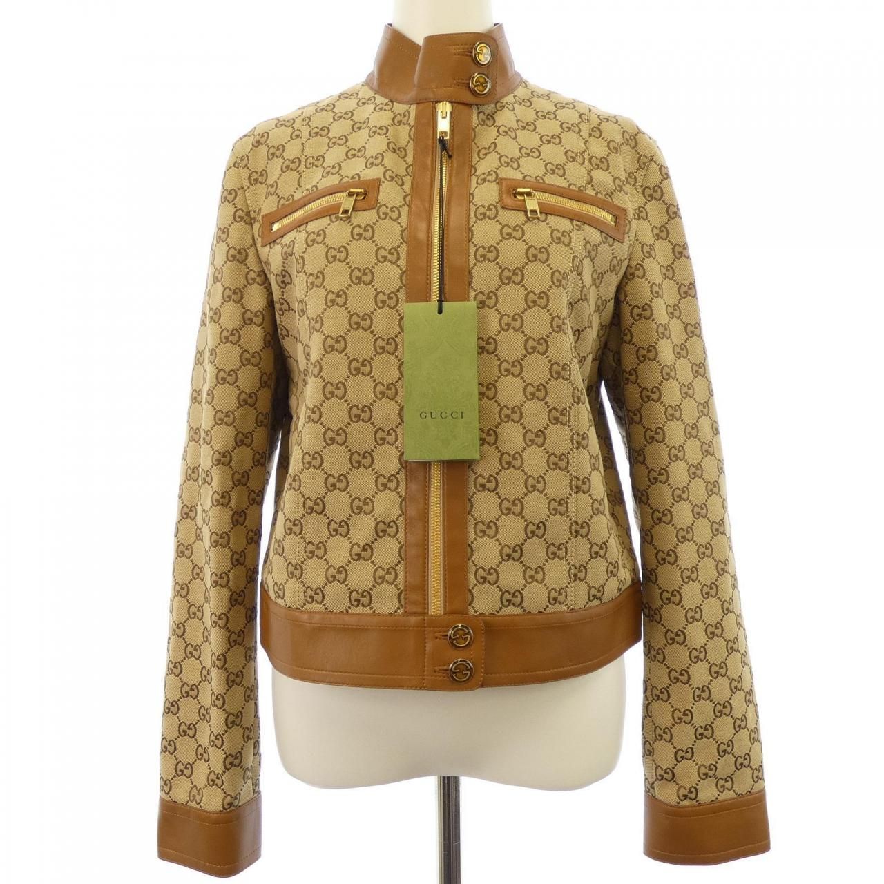 Gucci Leather Trim GG Canvas Jacket