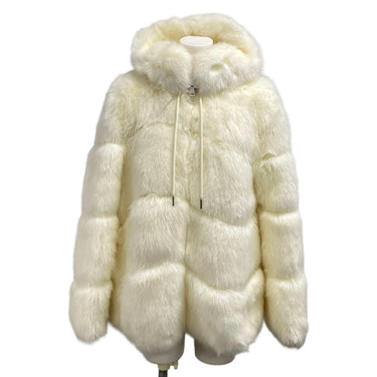 Moncler Down Jacket XS Epilobe White Long Sleeve Faux Fur Zip Up Hood 0