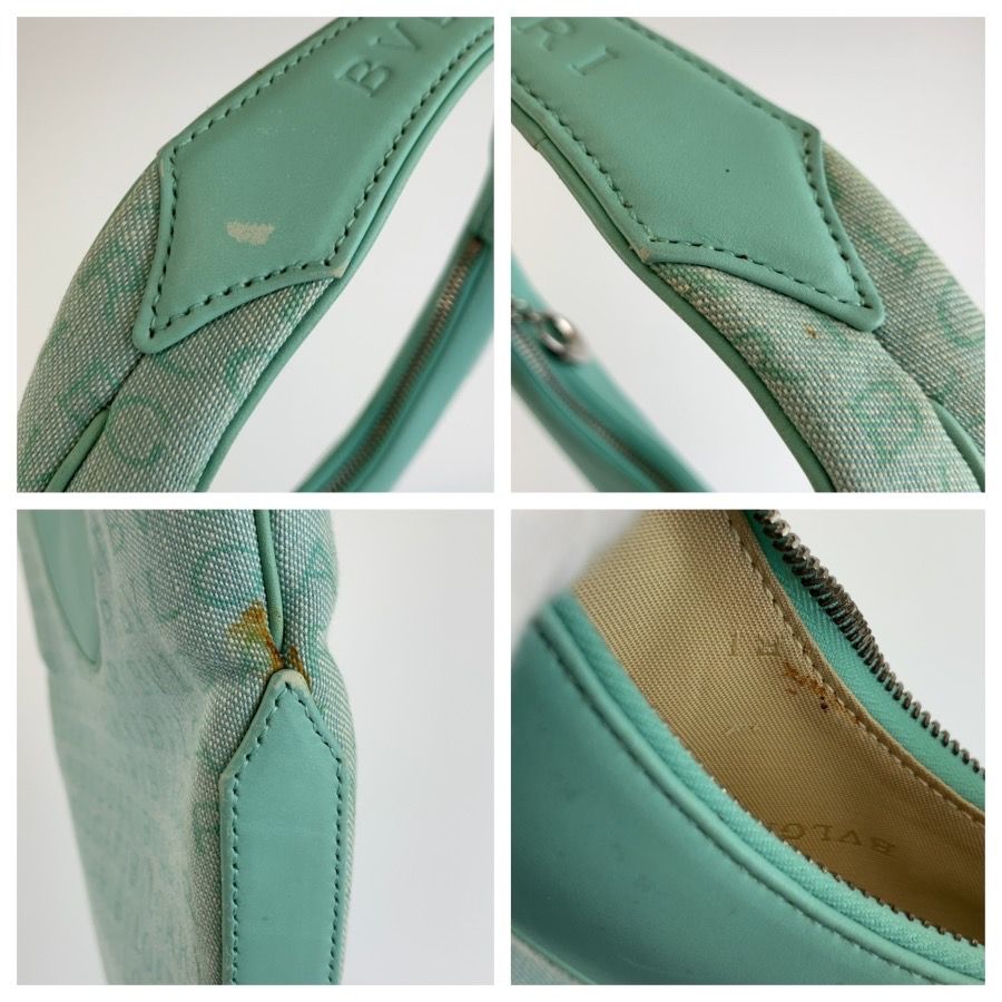 Bvlgari Logo Mania Mint Green Silver Canvas Leather Handle Handbag — view 6