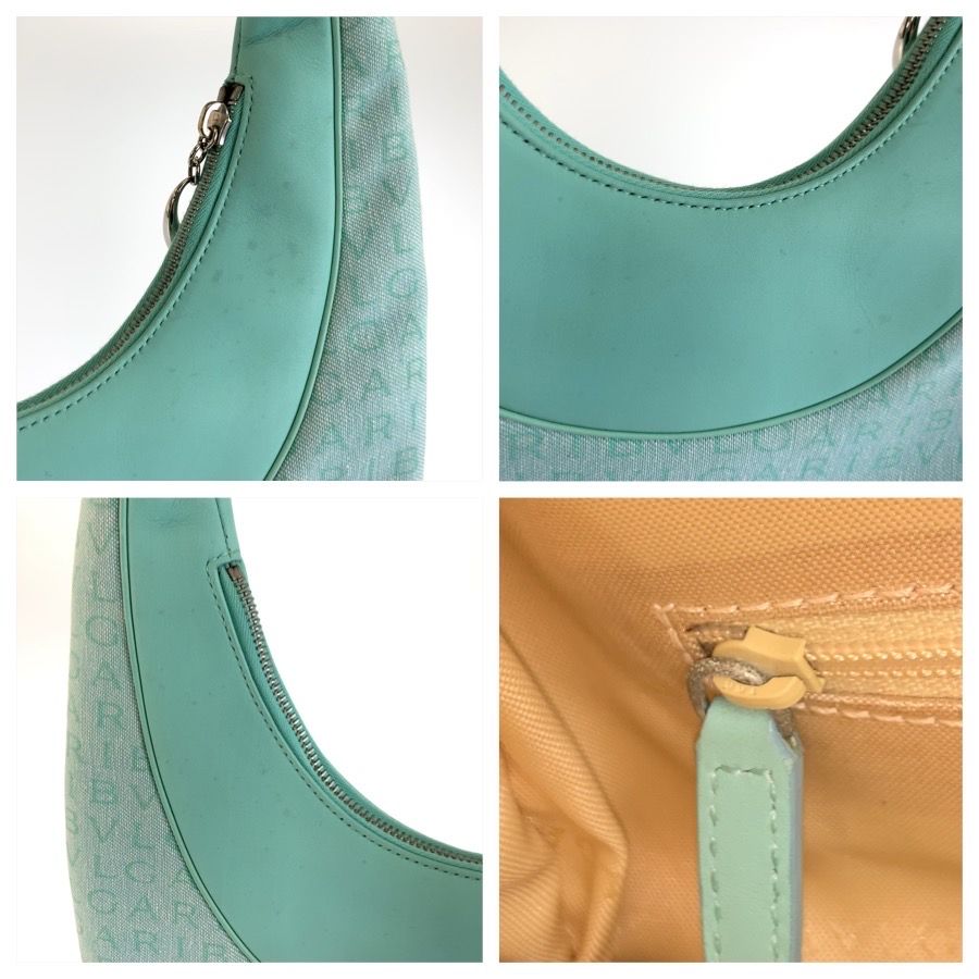 Bvlgari Logo Mania Mint Green Silver Canvas Leather Handle Handbag — view 5