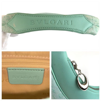 Bvlgari Logo Mania Mint Green Silver Canvas Leather Handle Handbag — view 3