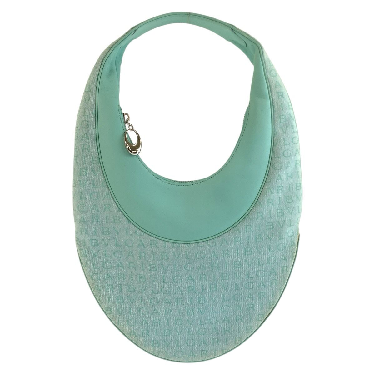 Bvlgari Logo Mania Mint Green Silver Canvas Leather Handle Handbag