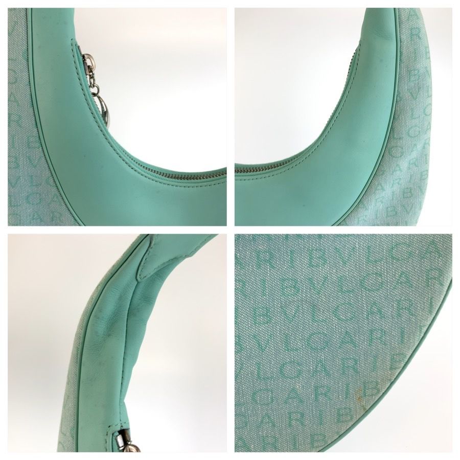 Bvlgari Logo Mania Mint Green Silver Canvas Leather Handle Handbag — view 7
