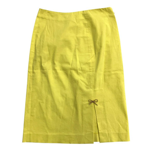 Gucci Tom Ford Era Leather Ribbon Skirt Knee Length Tight Vintage Archive Yellow 40