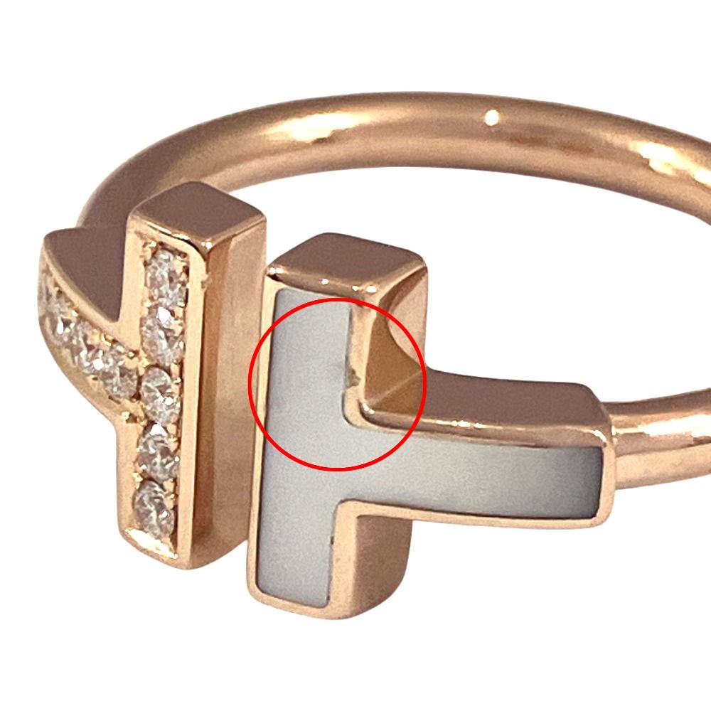 Tiffany & Co 18K Pink Gold Diamond Mother of Pearl T Wire Ring — view 4
