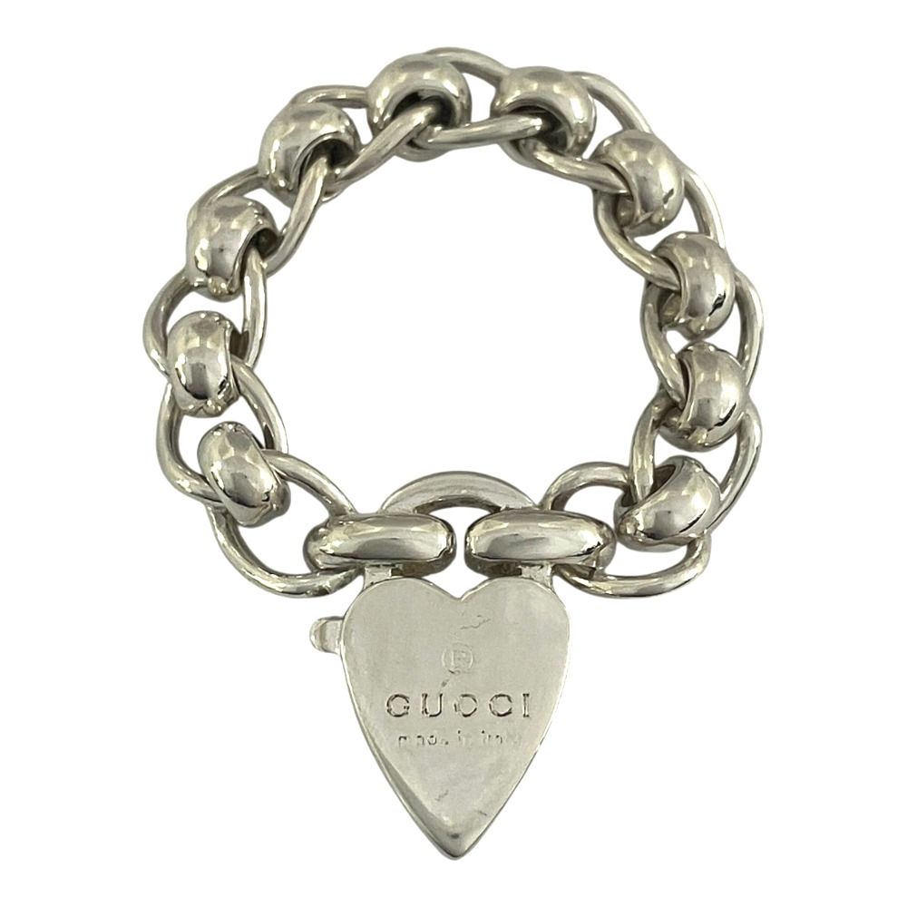 Gucci Heart Padlock Chain Ring 925 Sterling Silver Vintage