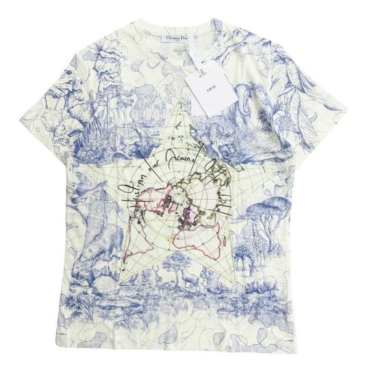 Dior Around the World T-Shirt Short Sleeve Top Bee Embroidery Logo Off White S