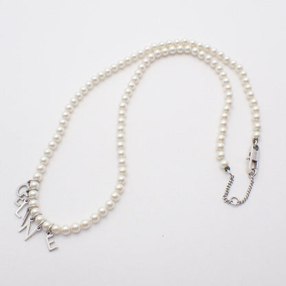 Celine Logo Pearl Necklace Silver Color Glass Pawn — view 2